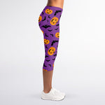Halloween Bat And Pumpkin Pattern Print Women's Capri Leggings
