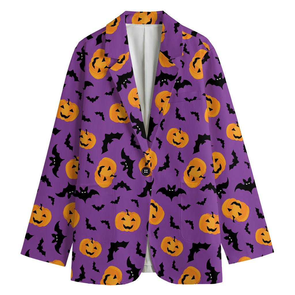 Halloween Bat And Pumpkin Pattern Print Women's Cotton Blazer