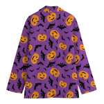 Halloween Bat And Pumpkin Pattern Print Women's Cotton Blazer