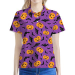 Halloween Bat And Pumpkin Pattern Print Women's Polo Shirt