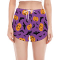 Halloween Bat And Pumpkin Pattern Print Women's Split Running Shorts
