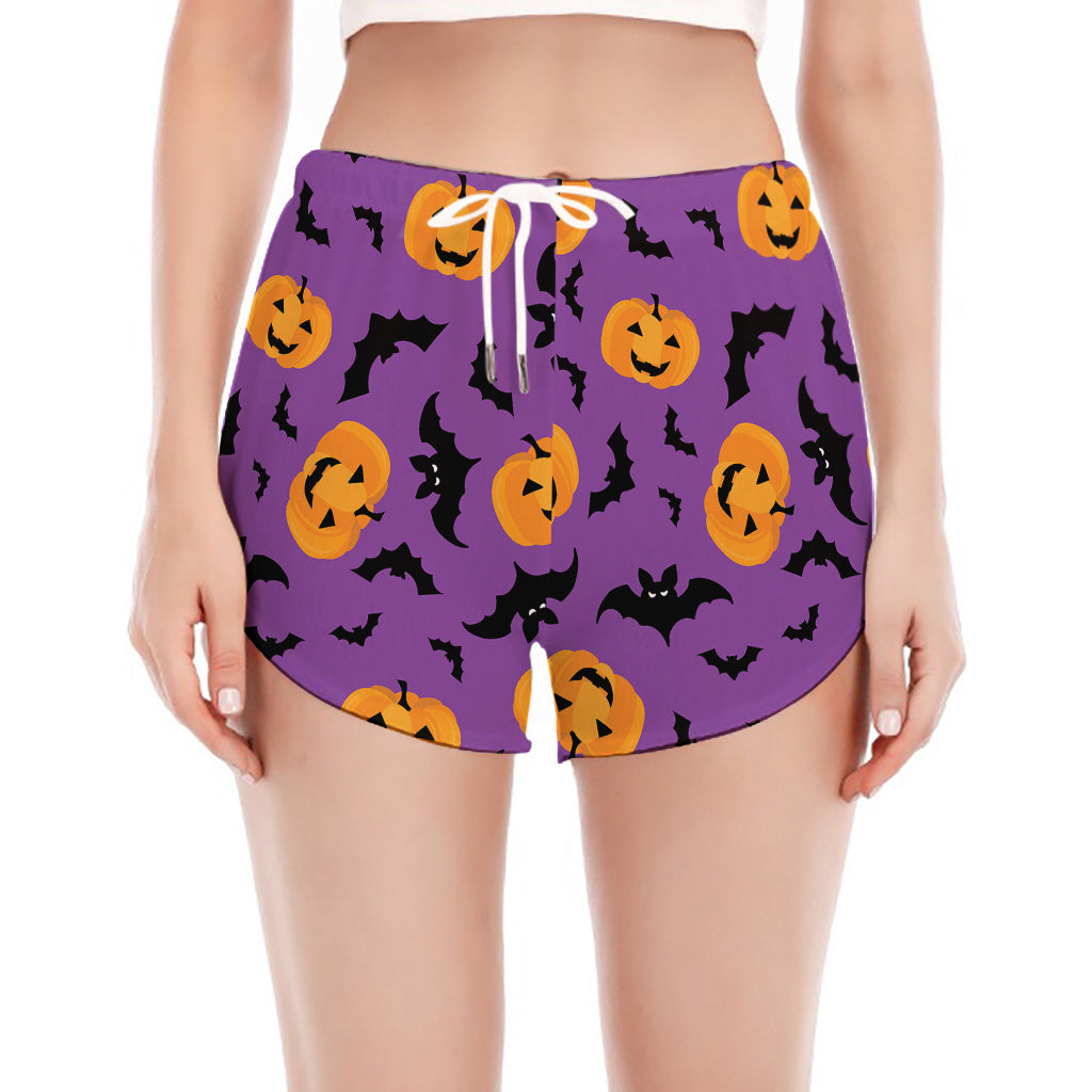 Halloween Bat And Pumpkin Pattern Print Women's Split Running Shorts