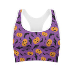 Halloween Bat And Pumpkin Pattern Print Women's Sports Bra