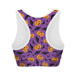 Halloween Bat And Pumpkin Pattern Print Women's Sports Bra