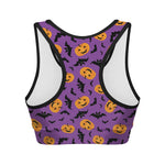 Halloween Bat And Pumpkin Pattern Print Women's Sports Bra