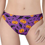 Halloween Bat And Pumpkin Pattern Print Women's Thong