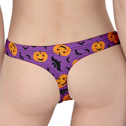 Halloween Bat And Pumpkin Pattern Print Women's Thong