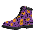 Halloween Bat And Pumpkin Pattern Print Padded Collar Lace Up Boots