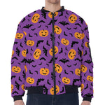 Halloween Bat And Pumpkin Pattern Print Zip Sleeve Bomber Jacket