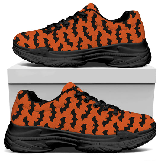 Halloween Bat Pattern Print Black Chunky Shoes