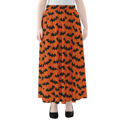 Halloween Bat Pattern Print Chiffon Maxi Skirt