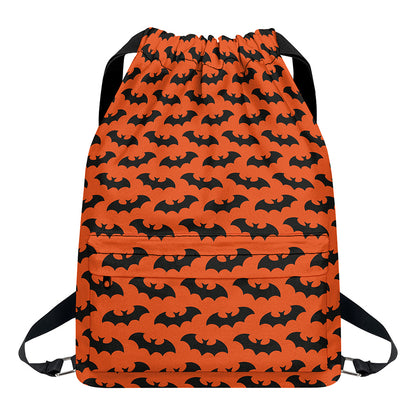 Halloween Bat Pattern Print Drawstring Backpack