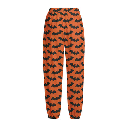 Halloween Bat Pattern Print Fleece Lined Knit Pants