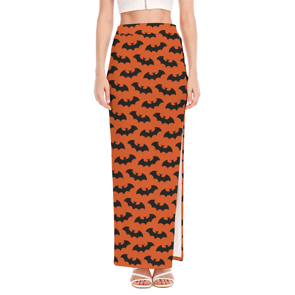 Halloween Bat Pattern Print High Slit Maxi Skirt