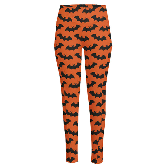 Halloween Bat Pattern Print High-Waisted Pocket Leggings