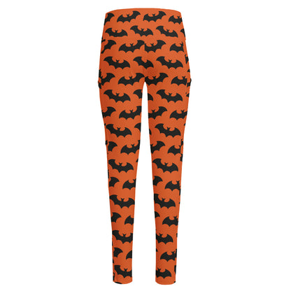 Halloween Bat Pattern Print High-Waisted Pocket Leggings