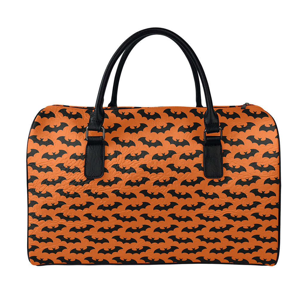 Halloween Bat Pattern Print Leather Duffle Bag