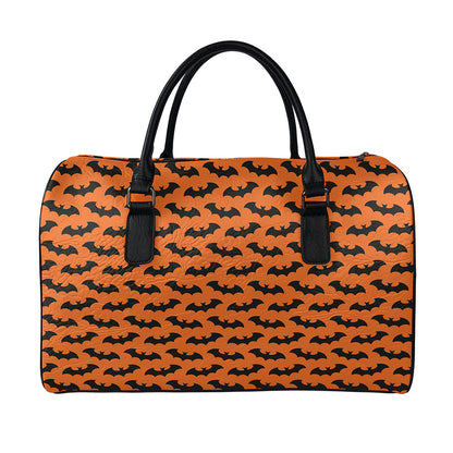 Halloween Bat Pattern Print Leather Duffle Bag