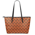 Halloween Bat Pattern Print Leather Tote Bag With Zipper