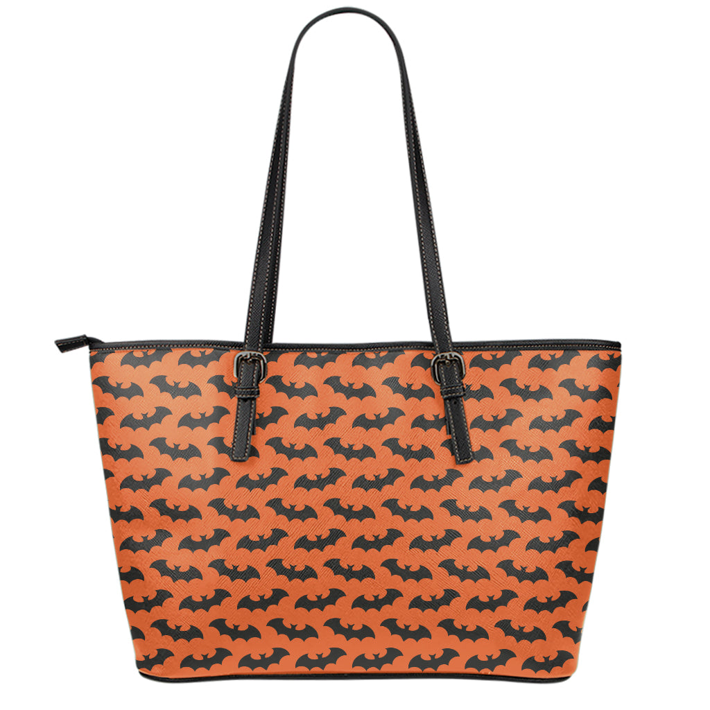 Halloween Bat Pattern Print Leather Tote Bag