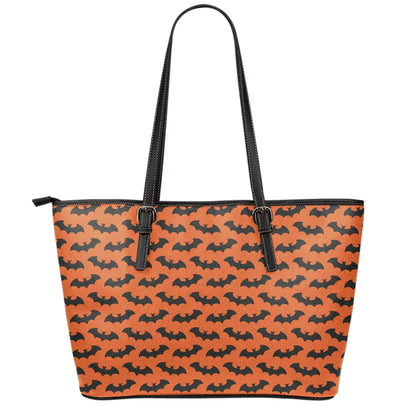 Halloween Bat Pattern Print Leather Tote Bag