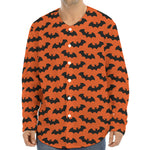 Halloween Bat Pattern Print Long Sleeve Baseball Jersey