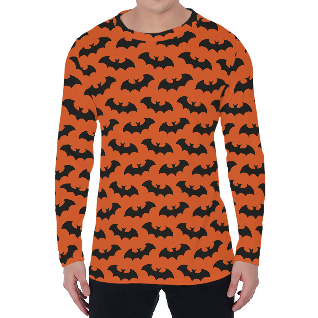 Halloween Bat Pattern Print Men's Long Sleeve T-Shirt
