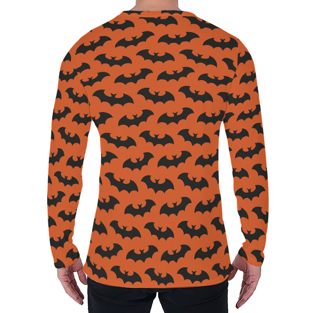 Halloween Bat Pattern Print Men's Long Sleeve T-Shirt