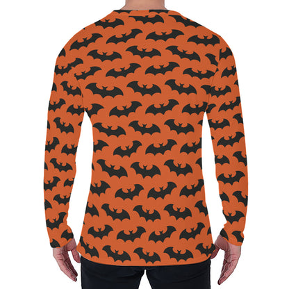 Halloween Bat Pattern Print Men's Long Sleeve T-Shirt
