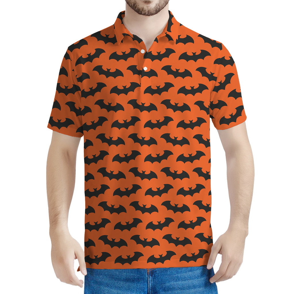 Halloween Bat Pattern Print Men's Polo Shirt