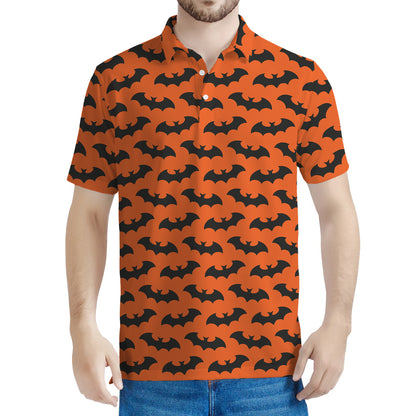 Halloween Bat Pattern Print Men's Polo Shirt