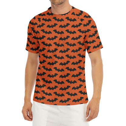 Halloween Bat Pattern Print Men's Short Sleeve Rash Guard
