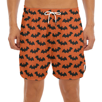 Halloween Bat Pattern Print Men's Split Running Shorts
