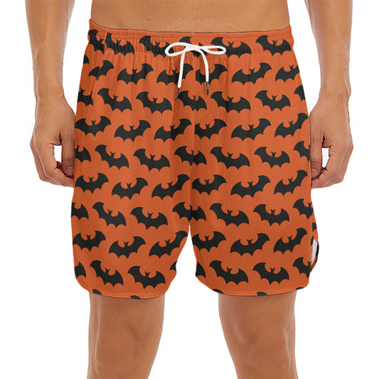 Halloween Bat Pattern Print Men's Split Running Shorts
