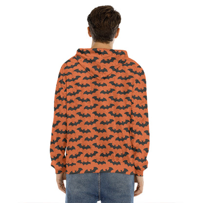 Halloween Bat Pattern Print Men's Velvet Pullover Hoodie