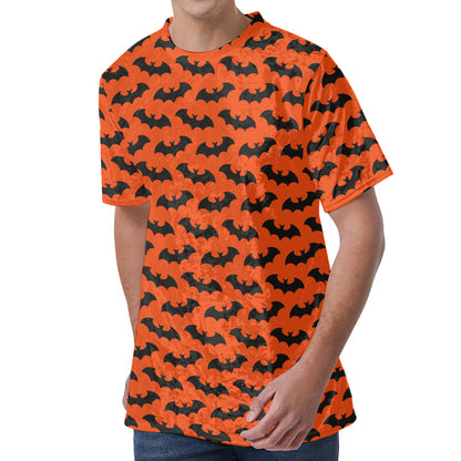 Halloween Bat Pattern Print Men's Velvet T-Shirt