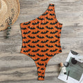 Halloween Bat Pattern Print One Shoulder Bodysuit