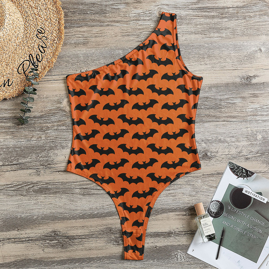 Halloween Bat Pattern Print One Shoulder Bodysuit