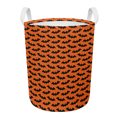 Halloween Bat Pattern Print Round Laundry Basket