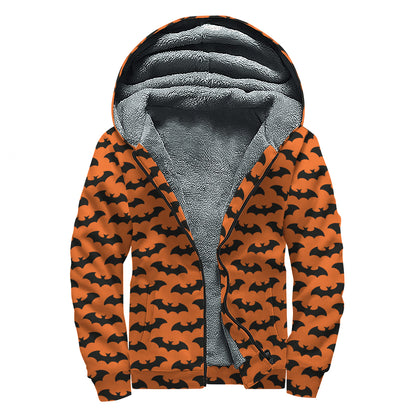 Halloween Bat Pattern Print Sherpa Lined Zip Up Hoodie