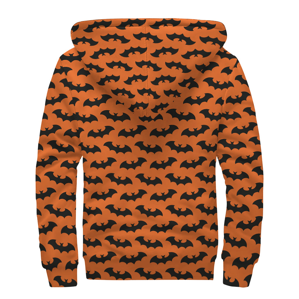 Halloween Bat Pattern Print Sherpa Lined Zip Up Hoodie