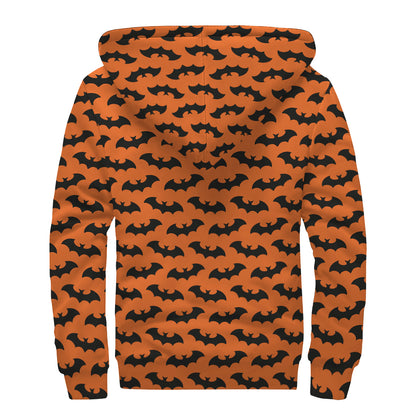 Halloween Bat Pattern Print Sherpa Lined Zip Up Hoodie
