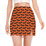 Halloween Bat Pattern Print Side Slit Mini Skirt