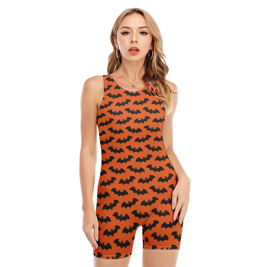 Halloween Bat Pattern Print Sleeveless One Piece Swimsuit