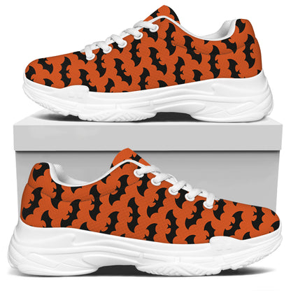 Halloween Bat Pattern Print White Chunky Shoes