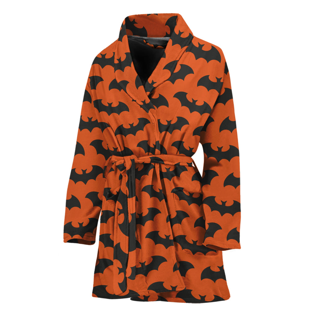 Halloween Bat Pattern Print Women's Bathrobe