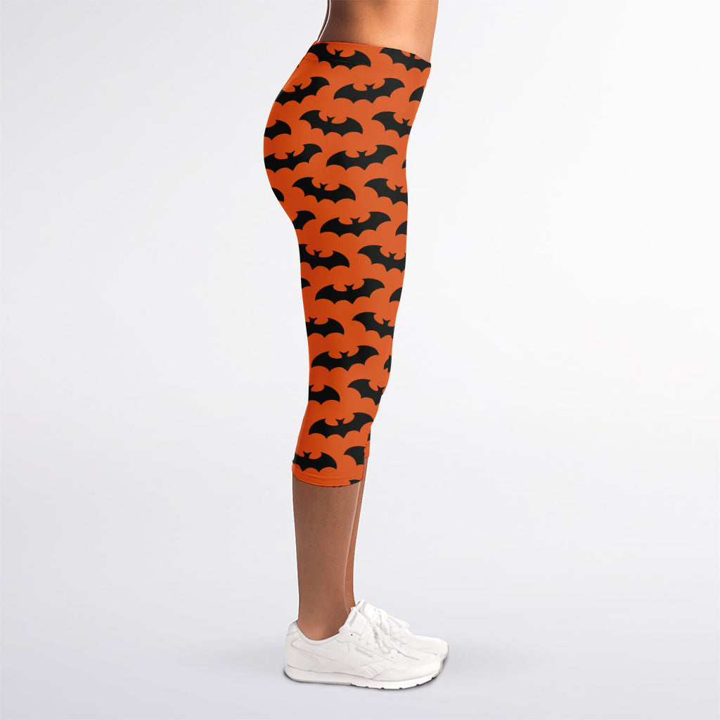 Halloween Bat Pattern Print Women's Capri Leggings
