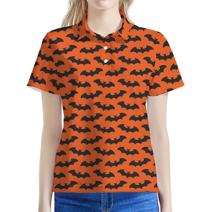 Halloween Bat Pattern Print Women's Polo Shirt