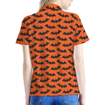 Halloween Bat Pattern Print Women's Polo Shirt