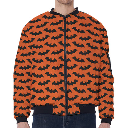 Halloween Bat Pattern Print Zip Sleeve Bomber Jacket